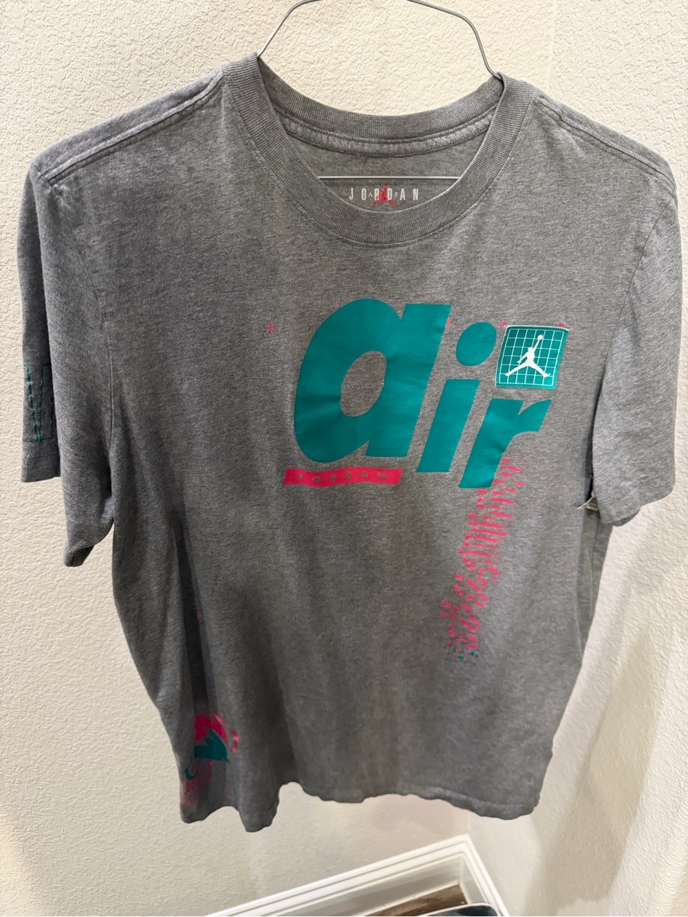 Jordan Gray Tee with Teal and Pink 'Air' Graphic